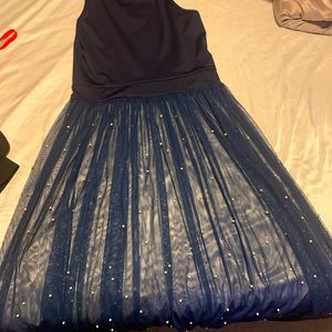 Navy blue long dress- sheer and pearl bottom half- never worn